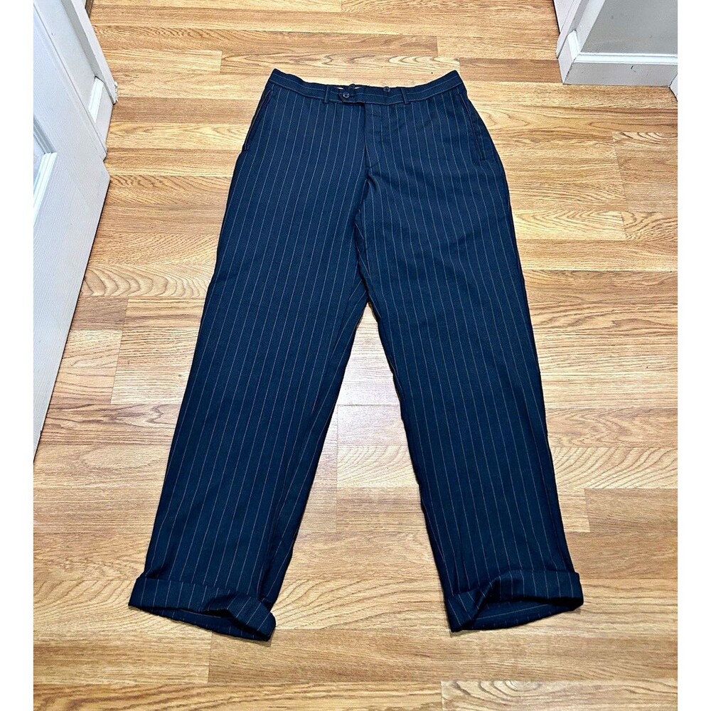 Arnold Palmer Men’s Black Pinstripe Dress Pants Approx 35x30 Cuffed Hem